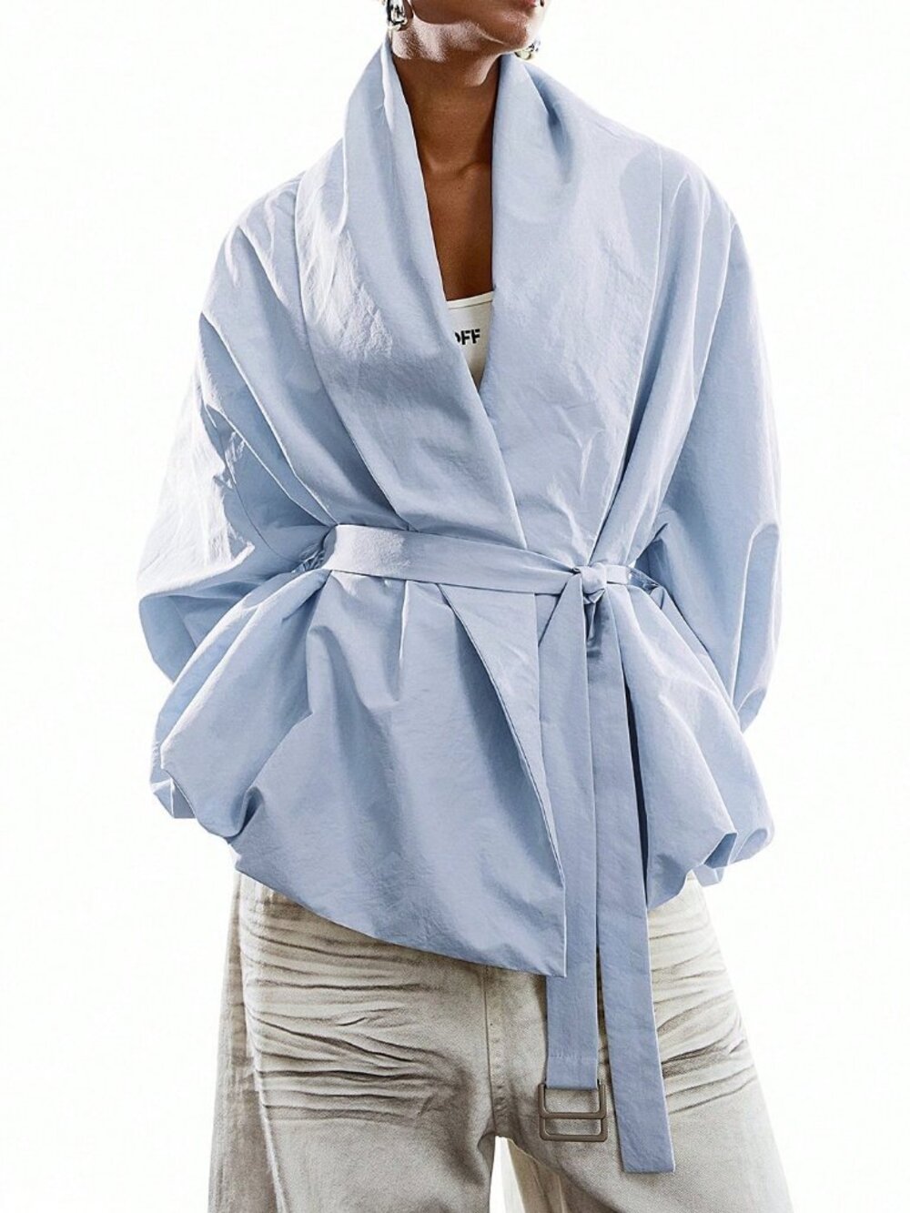Blue Casual Women's Minimalist Long Sleeve Windbreaker Jacket - Picture 4 of 8